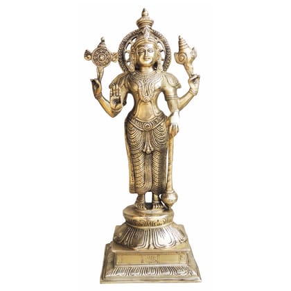 Brass Vishnu Ji God Idol Statue - Handcrafted Puja Decoration, Height : 17.5 Inch (BSMAS985 V)