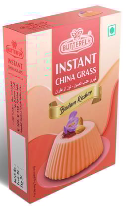 Butterfly Instant China Grass, 50g (Badam Keshar)  by Butterfly Dessert Mixes and Bakery Needs. Butterfly Instant China Grass, 50g (Badam Keshar)  by Butterfly Dessert Mixes and Bakery Needs.