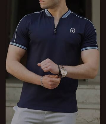 Garimaknitwear Pack of 1 Cotton Blend Regular Fit Solid Half Sleeves Men's Polo T Shirt ( Navy )