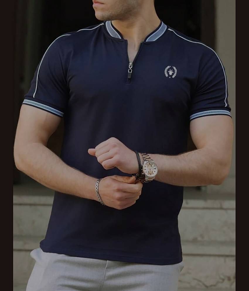 Garimaknitwear Pack of 1 Cotton Blend Regular Fit Solid Half Sleeves Men's Polo T Shirt ( Navy )