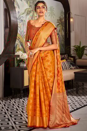 ArtyClick Orange Zari Woven Patola Silk Saree