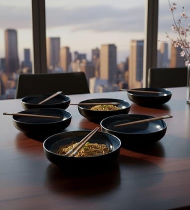 Table & Tale Premium Porcelain Bowl with Elegant Blue Pattern | Crafted in Sri Lanka | Scratch & Chip-Resistant |Microwave & Dishwasher Safe| Used for Soups, Salads, Snacks, Nuts | Set of 6