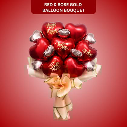 Red & Rose Gold Love You Text Foil Balloon Bouquet - 3PC
