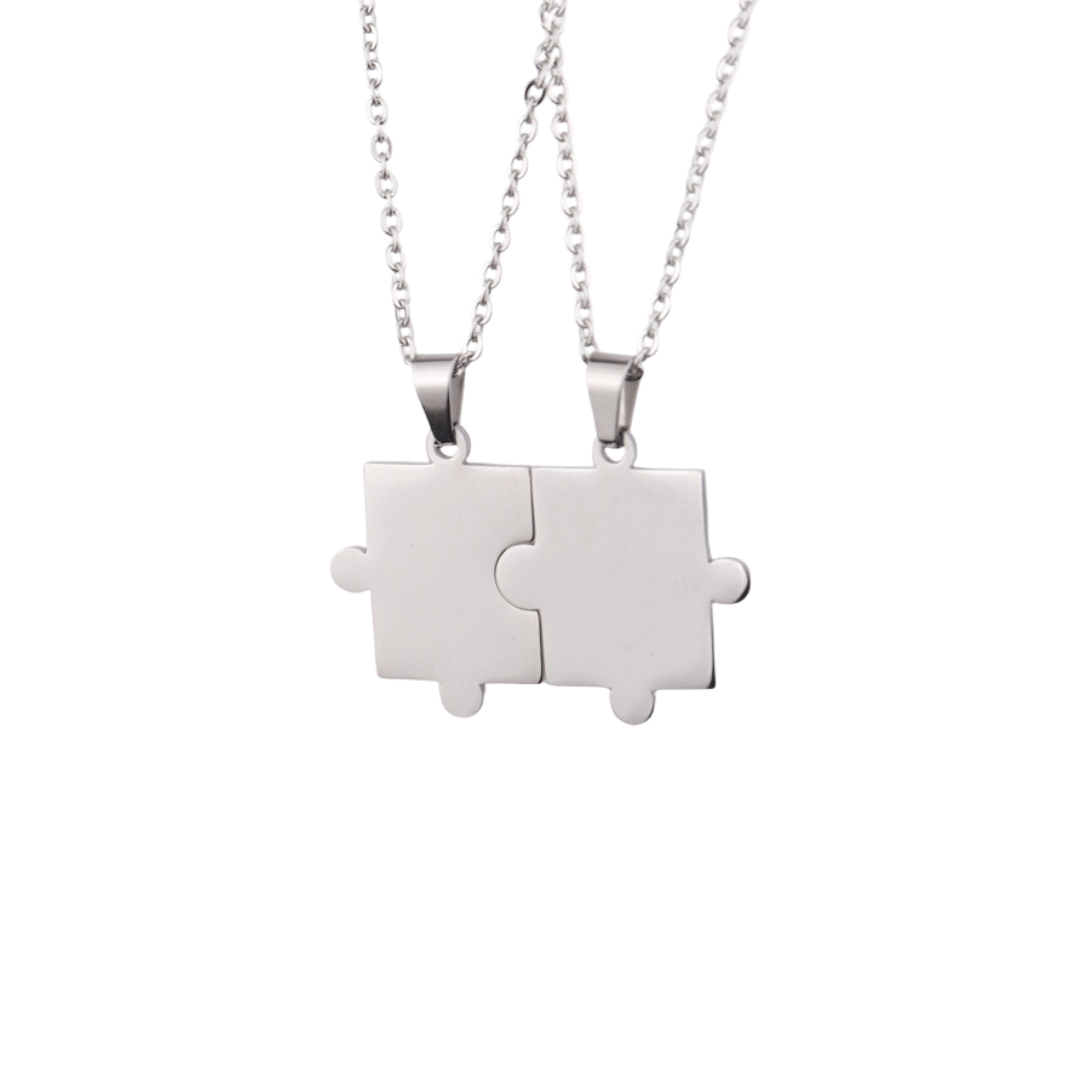 PERSONALISED PUZZLE NECKLACE SET OF 2 - 18K WHITE/GOLD-PLATED-Silver