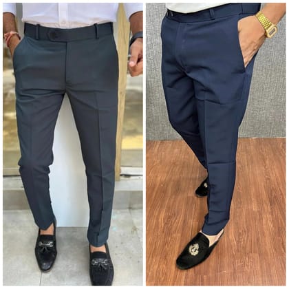 Dark Grey & Dark Blue Waist Adjustable Pant Combo-34