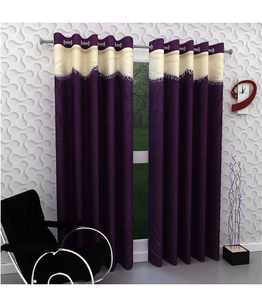 Panipat Textile Hub Floral Semi-Transparent Eyelet Door Curtain 7 ft Pack of 2 -Purple