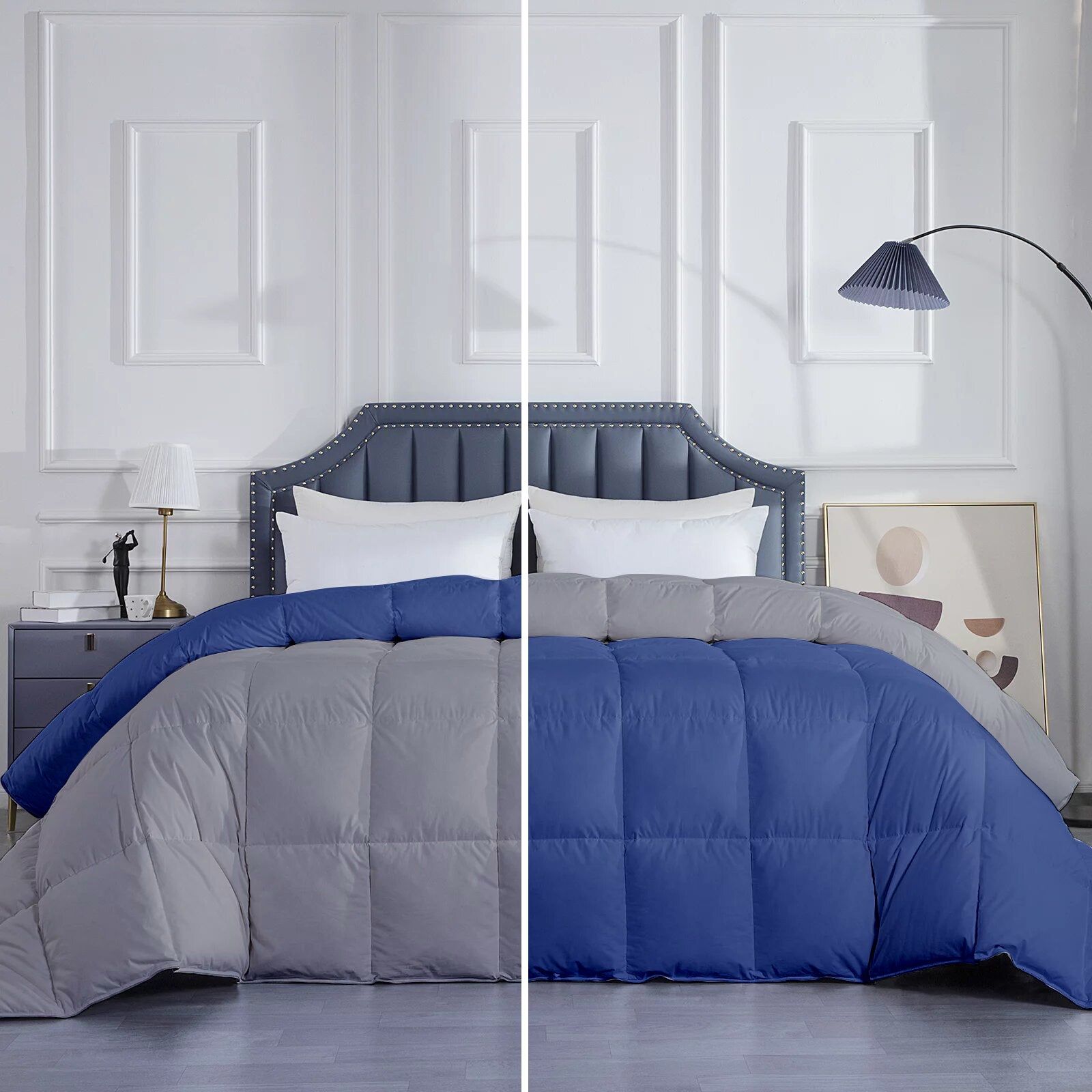 Razzai Down Alternative Soft Quilted 300 GSM All Weather Comforter |Silver/Medium Blue-Single / Medium Blue