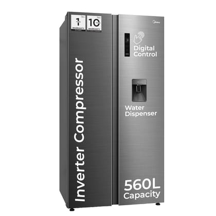 Midea 560 L Side by Side Refrigerator, Inverter Compressor, Multi Air Flow Cooling, Water Dispenser (MDRS704FGF46 Frost Free, Energy Efficient, Large Capacity, Bru-Steel Finish) Midea 560 L Side by Side Refrigerator, Inverter Compressor, Multi Air Flow C
