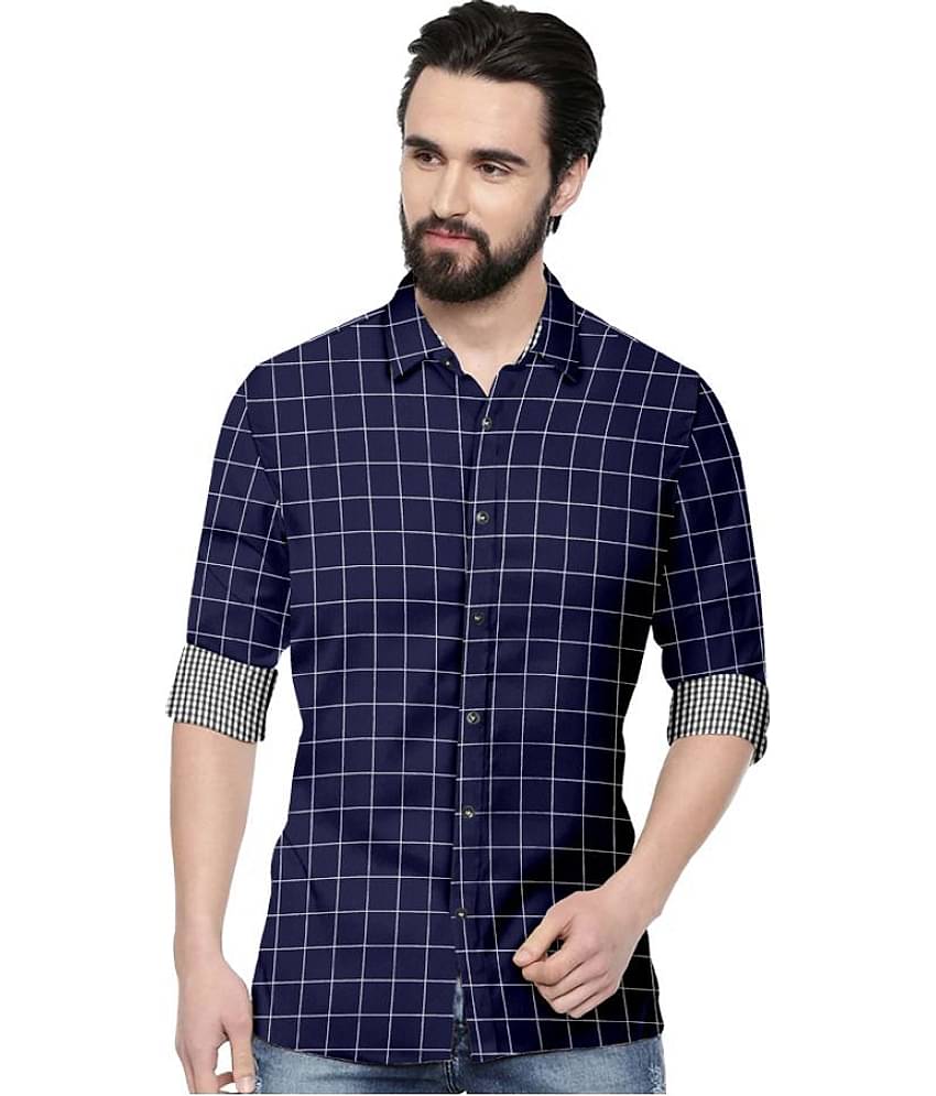 SUR-T Cotton Blend Navy Checks Shirt