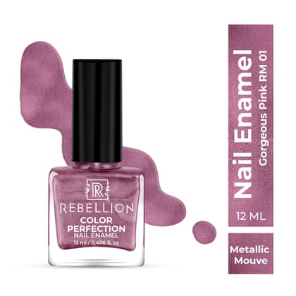 Rebellion Color Perfection Nail Enamel (Metallic, Glitter & Pearl)- Buy 1 Get 2 FREE-Gorgeous Pink - Gorgeous Pink RM01