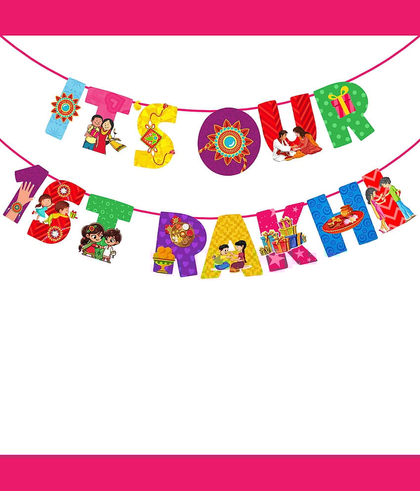 Zyozi® 'IT'S OUR 1ST RAKHI' Paper Banner, Rakhi Paper Banner | Happy Rakhi Decoration for Raksha Bandhan Festival Paper Banner | Raksha Bandhan Decoration Items for Rakhi