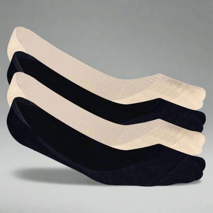 Heelium Bamboo No Show Socks for Women (Solid) - Pack of 4-Black | Beige | Black | Beige