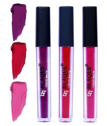 bq BLAQUE Matte Liquid Lipstick Combo of 3 Lip Color 4ml each, Waterproof - Purple Affair, Dark Pinkish Red, Soft Pink