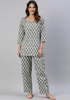 Grey Color Cotton Loungewear/Nightwear-XS
