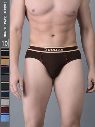 Men's Assorted Pack of 10 Combed Cotton Solid Brief With Anti-Microbial Odour Control
