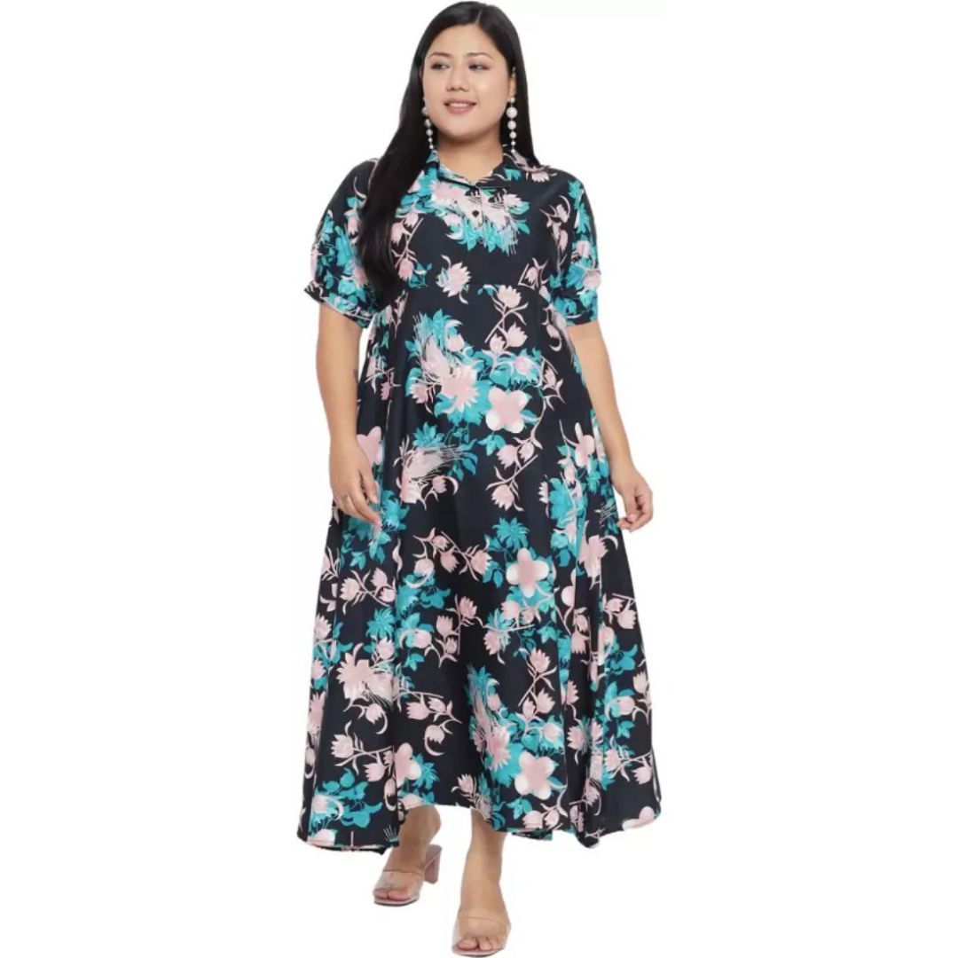 Women's Polyester Fit and Flare Green Dress Size 8XL (Multicolor)