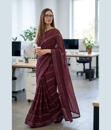 ANAND SAREES Satin Solid Kasavu Saree With Unstitched Blouse Piece ( BROWN )