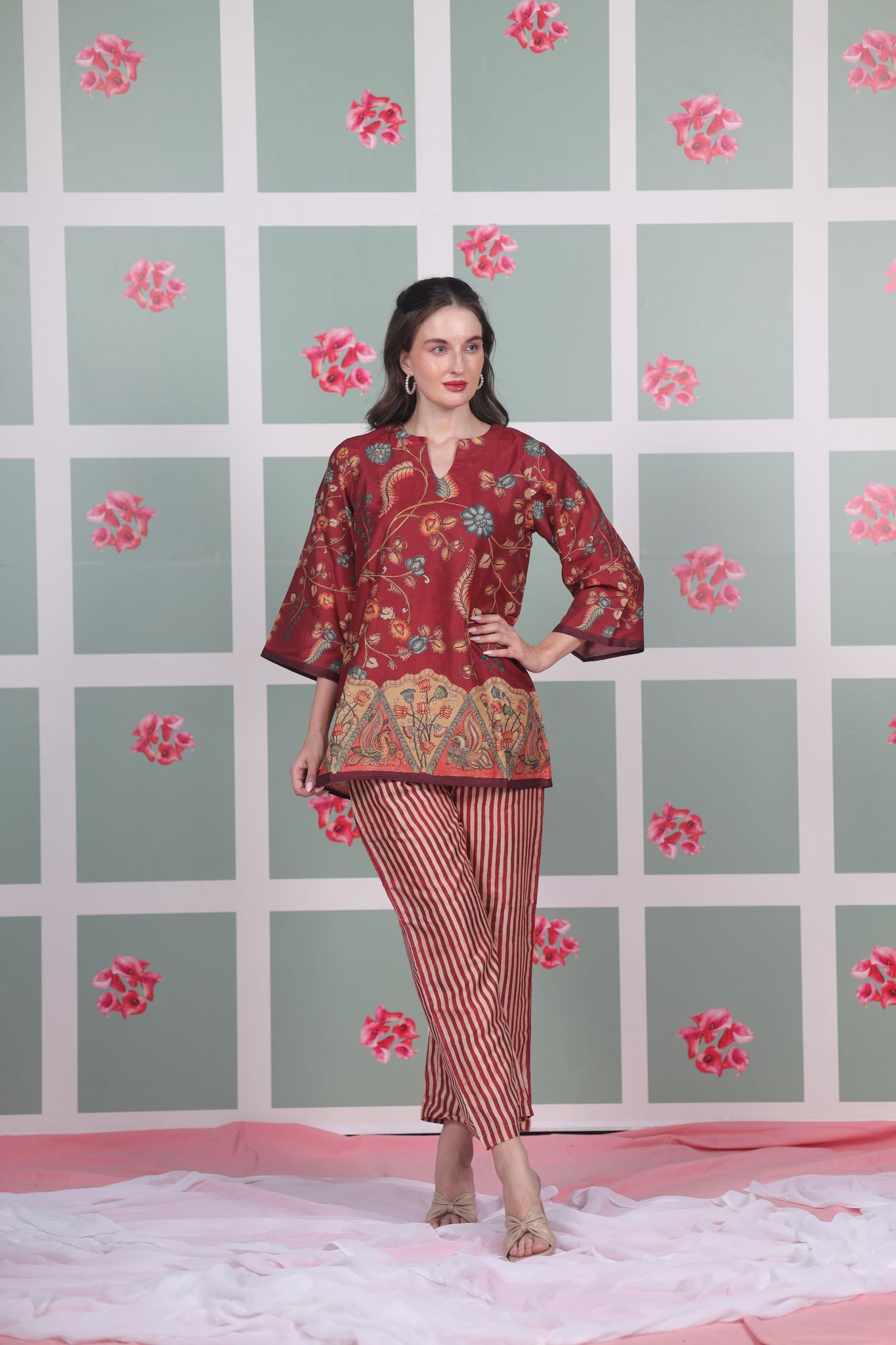 Maroon Floral Coord Set-XS