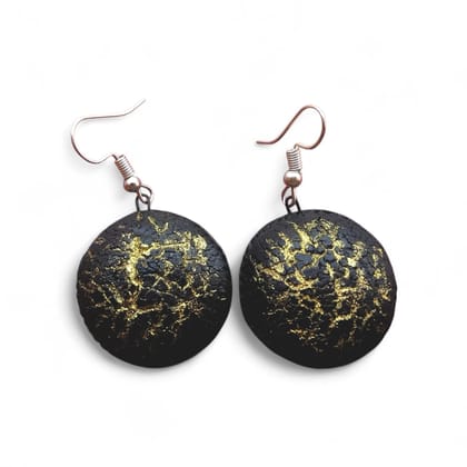 Pallabi Hastakala Textured Black Earrings (1 Pair) | Gold-Leaf Crackle Finish | Handcrafted Fashion Jewelry | Ethnic & Modern Style