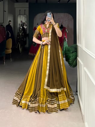 Pure Rayon Sequence Lace Gota Patti work Navratri Garba Special Chaniya Choli (Ready to Wear)-Free Size [Alters 38-44]