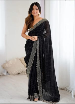 Space Soft Silk Saree with Siroski Diamond and Val Work