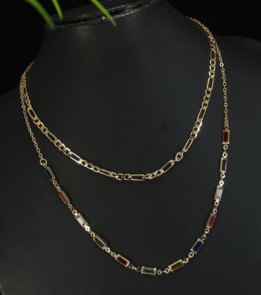 Gold Plated Multi Layered Colourful Chain Necklace - MLNK 4802
