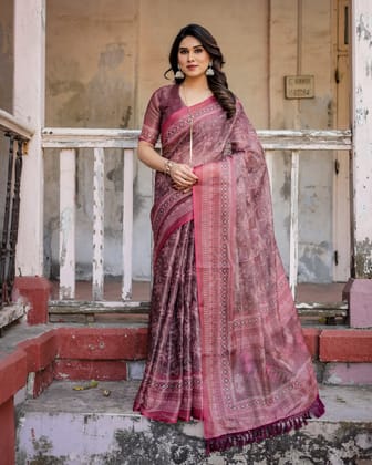 Elegant Multicolor Linen Saree with Traditional Patterns | Lightweight Festive Wear