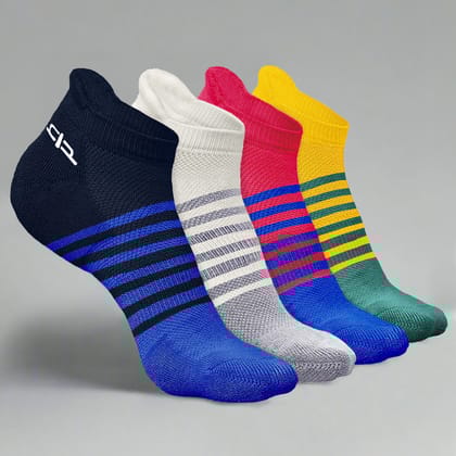 Heelium Bamboo Men Ankle Socks (Striped) - 4 Pairs-Navy Blue | Pink | Purple | Off White