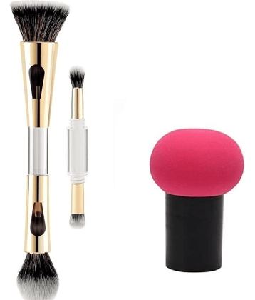 4in1 Travel Foundation Brush Blush Blending With Mashroom Puff, Pack of 2