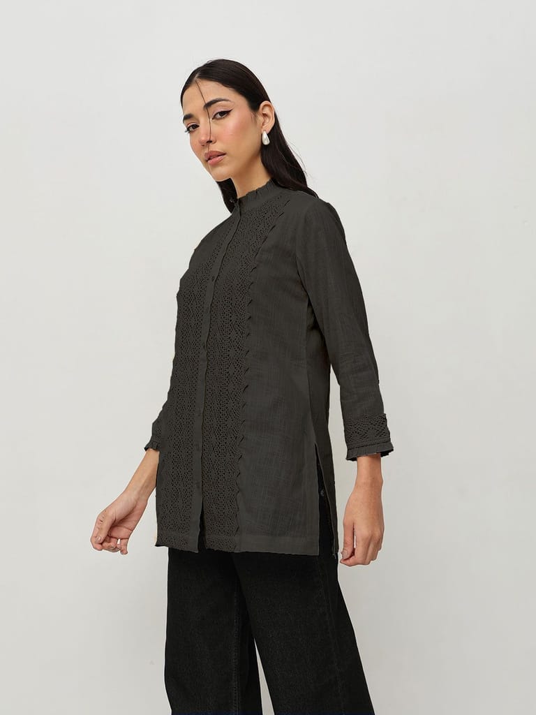 Black Lace-Trim Tunic