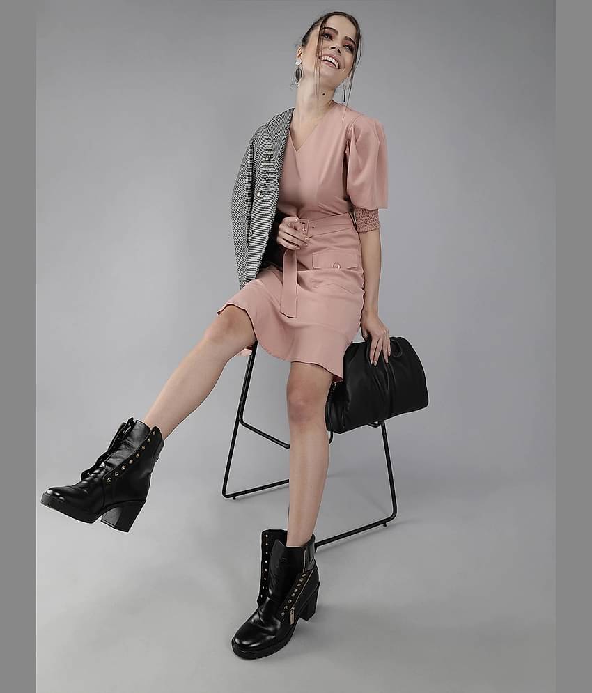 Rare Women Crepe A-line Dress ( Peach )