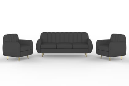 Wakeup India Sofa | Hazy Premium Fabric Sofa Set | 5 Seater Sofa | Pocket Spring Cushion | Padded Cushioned Armrest | Polished Metal Leg (Dark Grey , Seating-3+1+1) | 1 Year warranty
