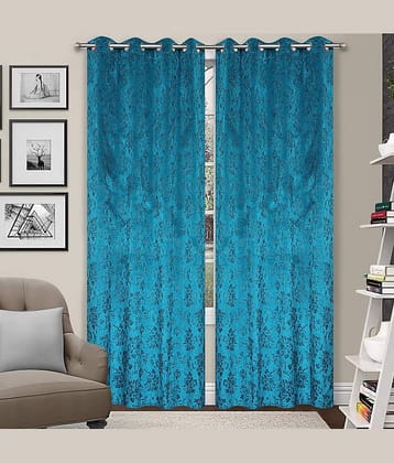 Kraftiq Homes Floral Blackout Eyelet Curtain 7 ft ( Pack of 2 ) - Blue