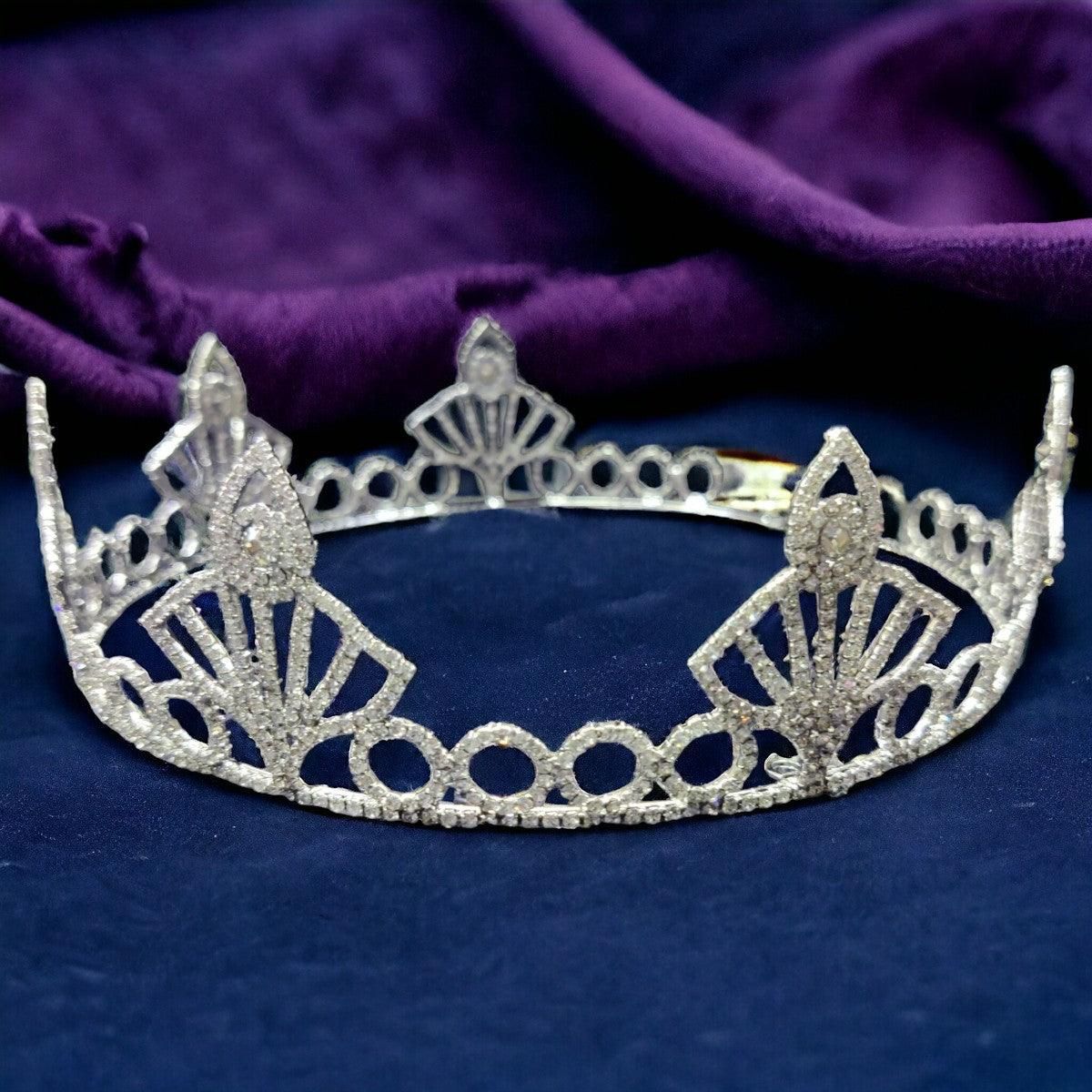 Silver Plated Embellish Rhinestone Tiara fashion show Crown