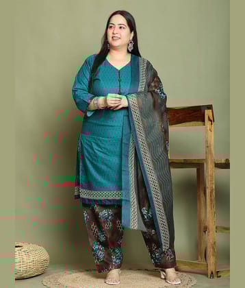 wonder weave Women Cotton Blend Printed Straight Kurti With Patiala Salwar ( Green )