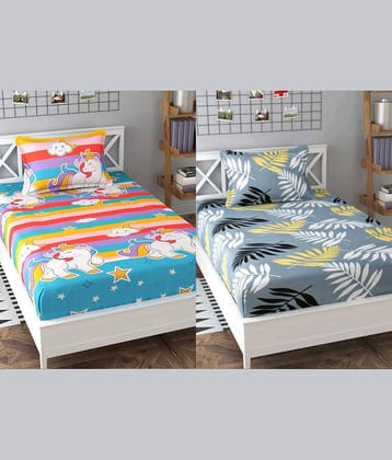 Decent Home Poly Cotton 2 Single Bedsheet with 2 Pillow Covers ( Sky Blue )