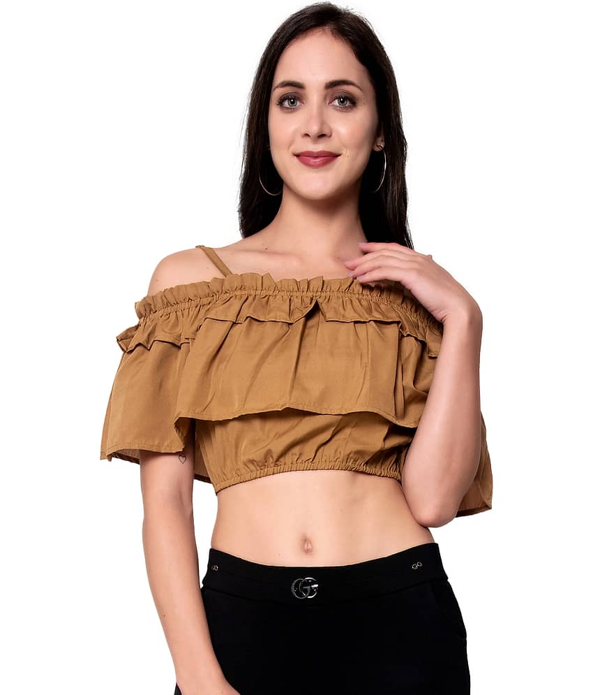 GOD BLESS Women's Crepe Crop Top ( Brown )