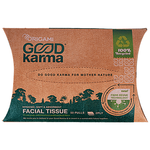 Origami Good Karma Facial Tissue - 2 Ply, Soft, Biodegradable, 50 pcs