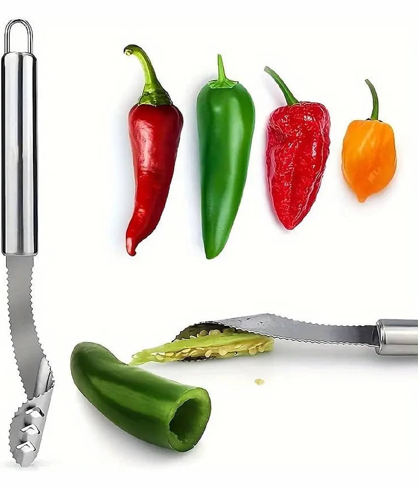 Steel Chili & Pepper Corer Serrated Seed & Core Remover Multi-Functional Kitchen Gadget for Vegetables & Fruits Durable & Easy to Clean (Pack of 1)