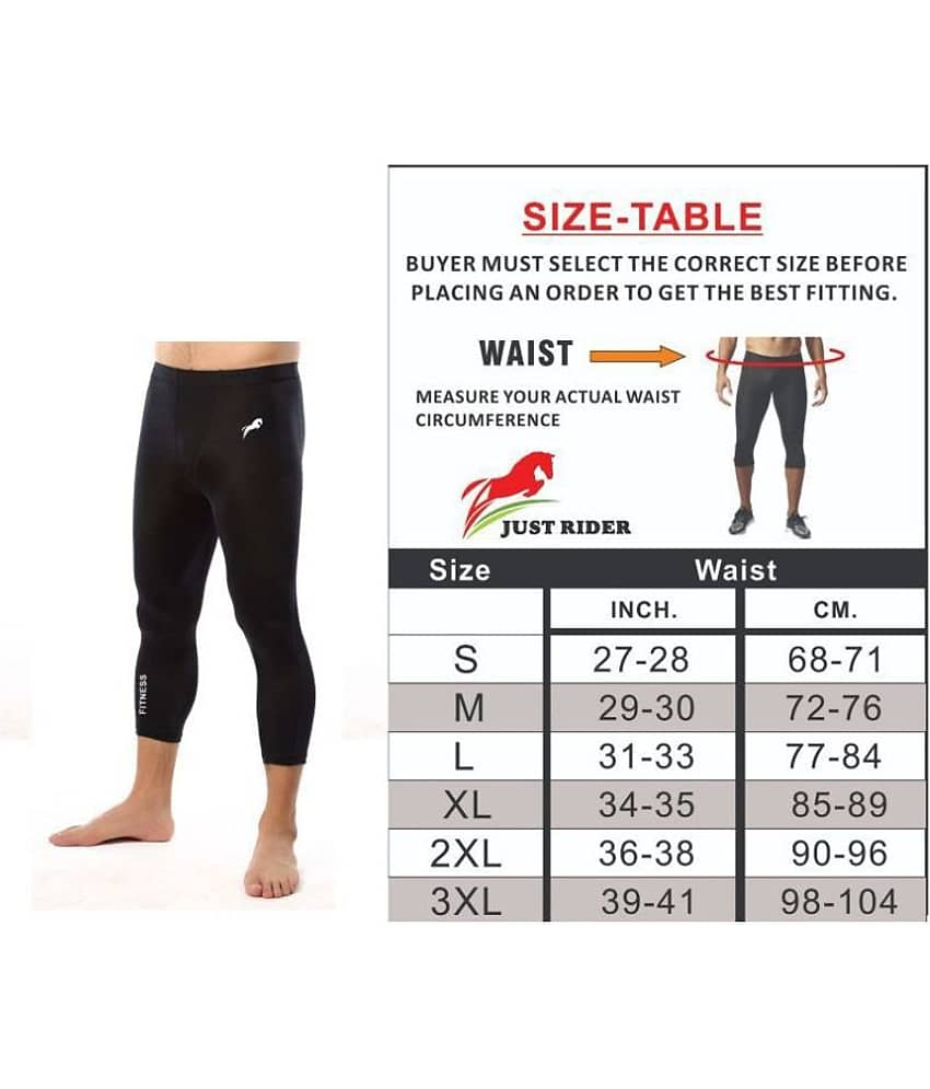 Just Rider Unisex 100% Polyester 3/4 Capri Length Compression Tights Fitness & Other Outdoor Inner Wear Multi Sports Cycling, Cricket, Football, Badminton, Gym,