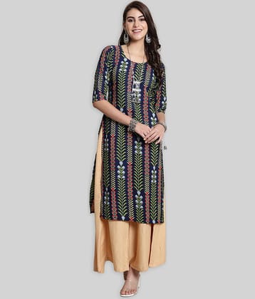 7Threads Crepe Printed Straight Women's Kurti - Blue ( Pack of 1 )