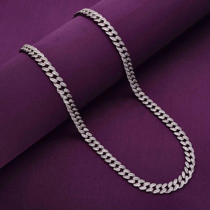 Men’s Stylish Zircon Cuban Link Silver Chain-White Stone / Silver