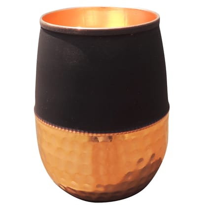 Copper Damru Glass Black | Premium Water Glass, Height : 4 Inch (BCMAS183 B)