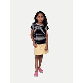 Girls Black Round neck Stripe T-shirt