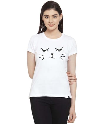 Women's Cotton Blend Graphic Cat Printed T Shirt XL (White)