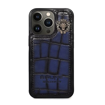 Smokey Blue iPhone Series Mobile Cover with Large Scale Croco Textured Leather by Brune & Bareskin-15