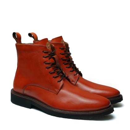 High Ankle Tan Leather Boots Derby Lace-Up Closure by Brune & Bareskin-40/6