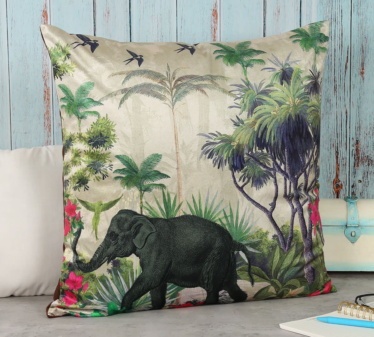 India Circus Manoeuvres In The Nature - Blended Velvet Cushion Cover - 20 X 20 Inch