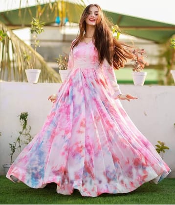 Trijal Fab Women Georgette Dyed Gown ( White )