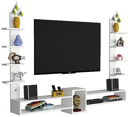 DAS Rudolf Engineered Wood Wall Mount TV Entertainment Unit/Tv Rack Set to Box Stand with Wall Shelves for Living Room Frosty White (Ideal for up to 65") Screen DAS Rudolf Engineered Wood Wall Mount TV Entertainment Unit/Tv Rack Set to Box Stand with Wall Shelves for Living Room Frosty White (Ideal for up to 65") Screen